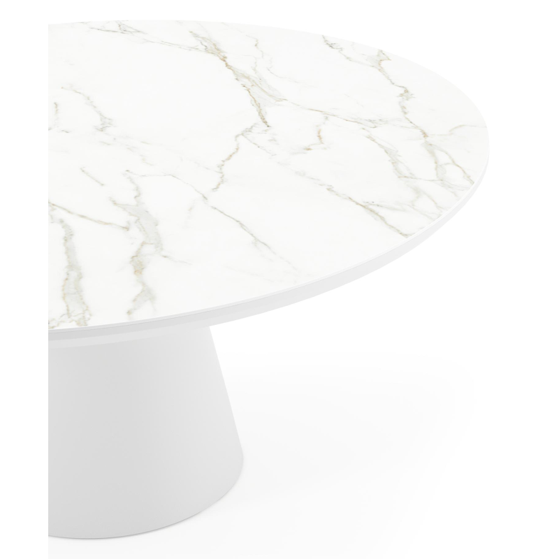 Table de jardin Donato en aluminium blanc et céramique pleine calacatta - Dia. 148 x H 75 cm