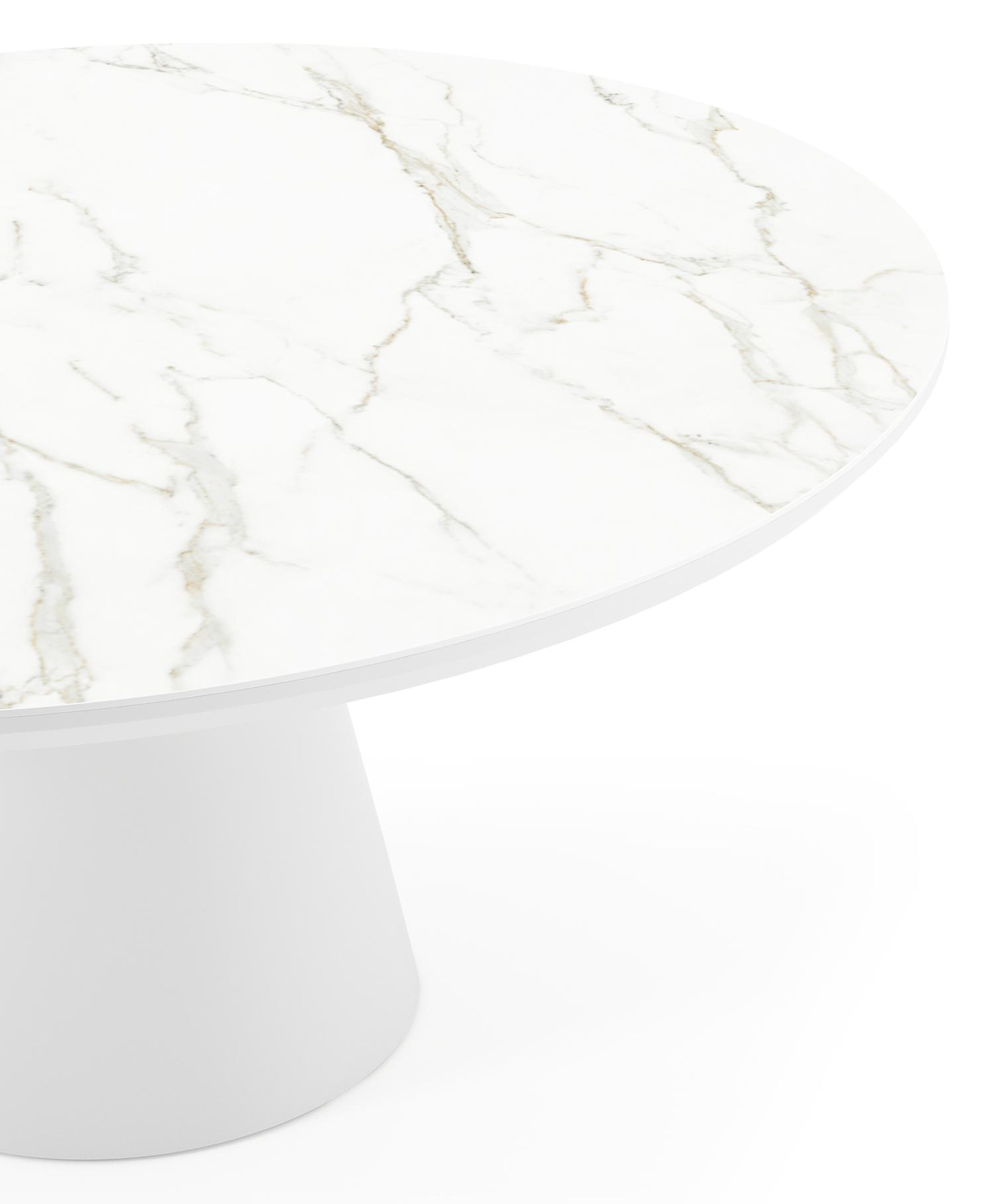 Table de jardin Donato en aluminium blanc et céramique pleine calacatta - Dia. 148 x H 75 cm