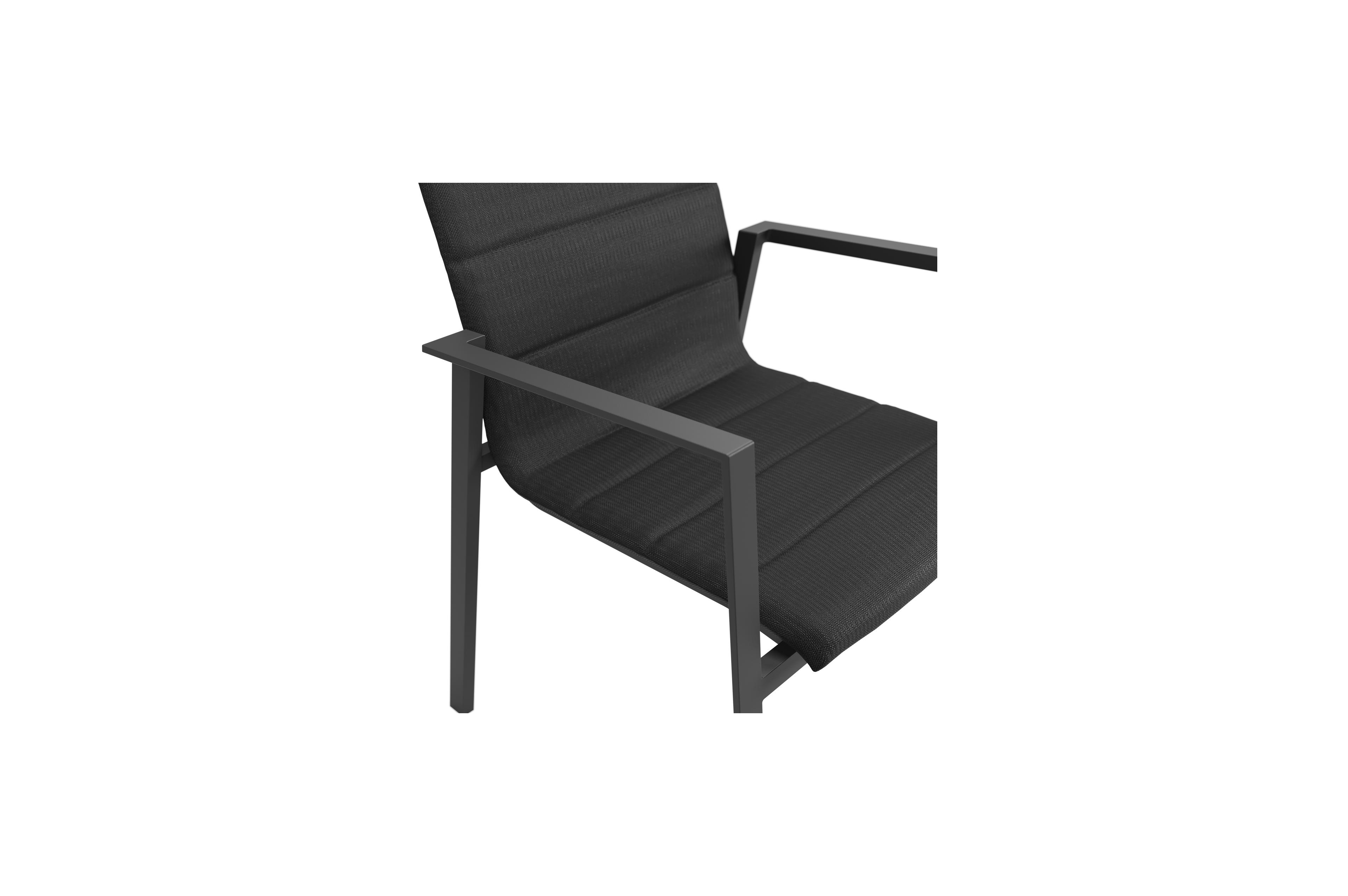 Cirello stapelbare tuinstoel in zwart aluminium en zwart luxe comfort textilene