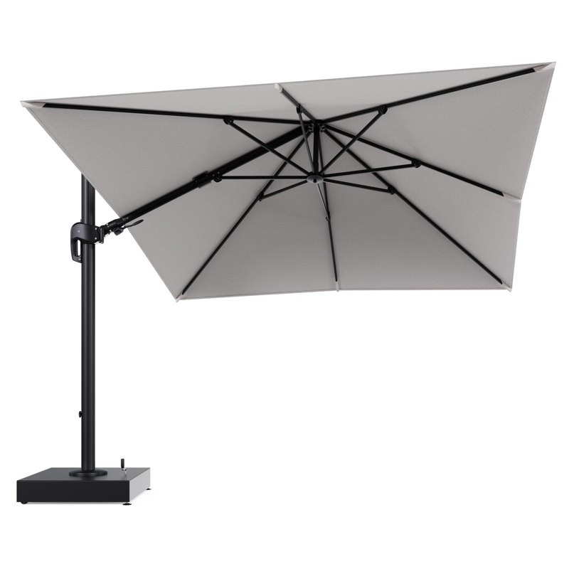 Rufina zweefparasol met tiltfunctie in zwart aluminium en Ego Eggshell All Weather Solica parasoldoek - L1 300 x L2 300 cm met parasolvoet Minore 150 kg met wielen