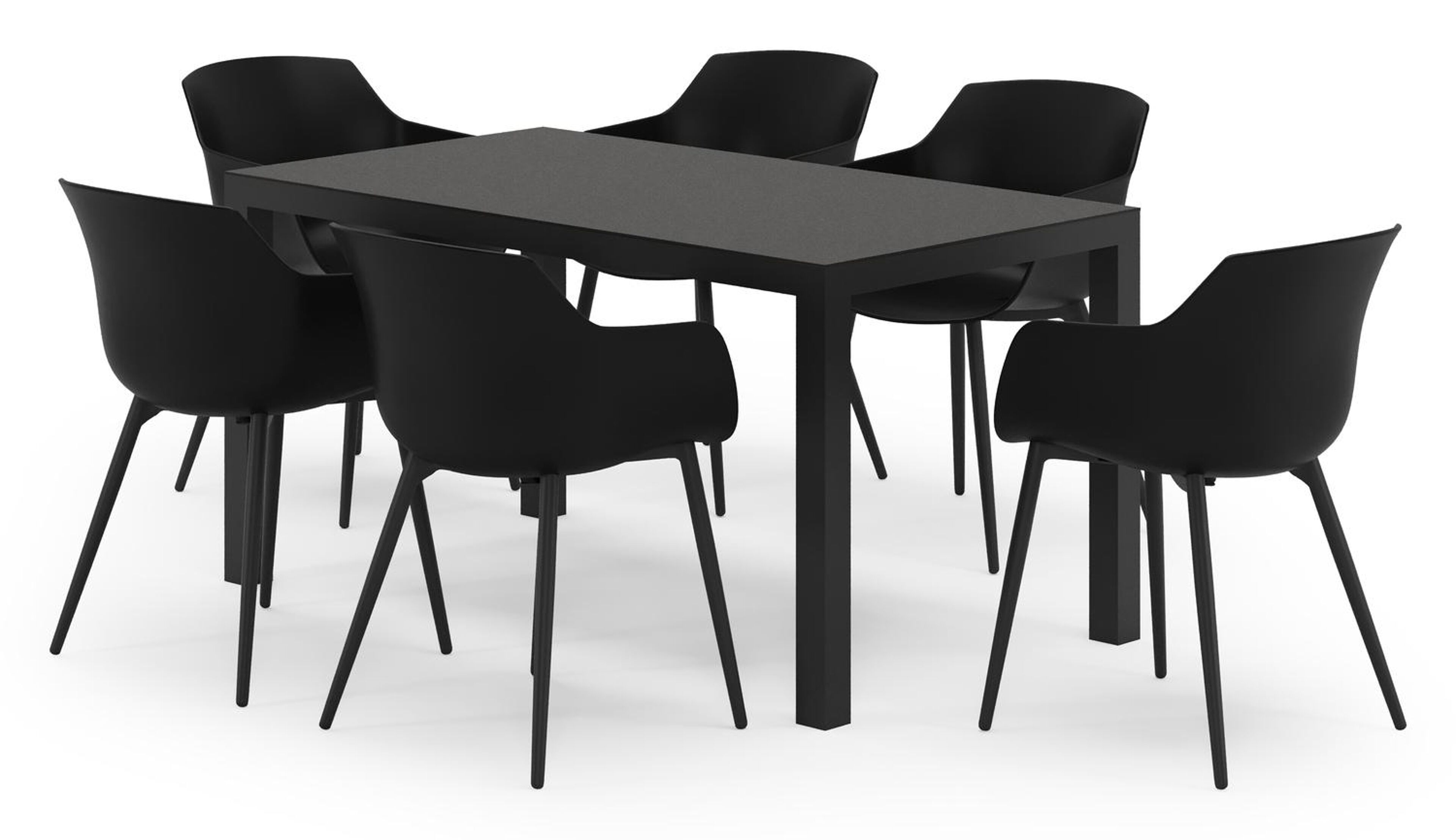 Ensemble de jardin Toma en aluminium noir et sintered stone noir avec 6 chaises de jardin Paco