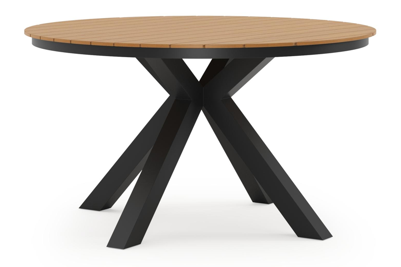 Tora tuintafel in zwart aluminium en polywood - Dia. 140 x H 69 cm