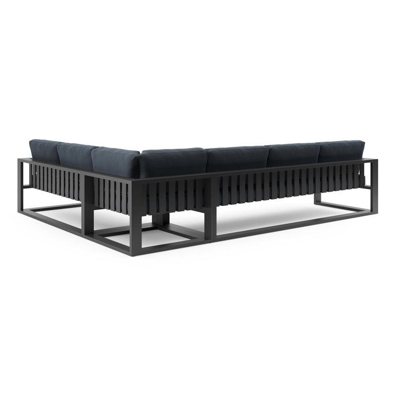 Verato loungehoek in zwart aluminium met heritage indigo all weather sunbrella® luxe kussen