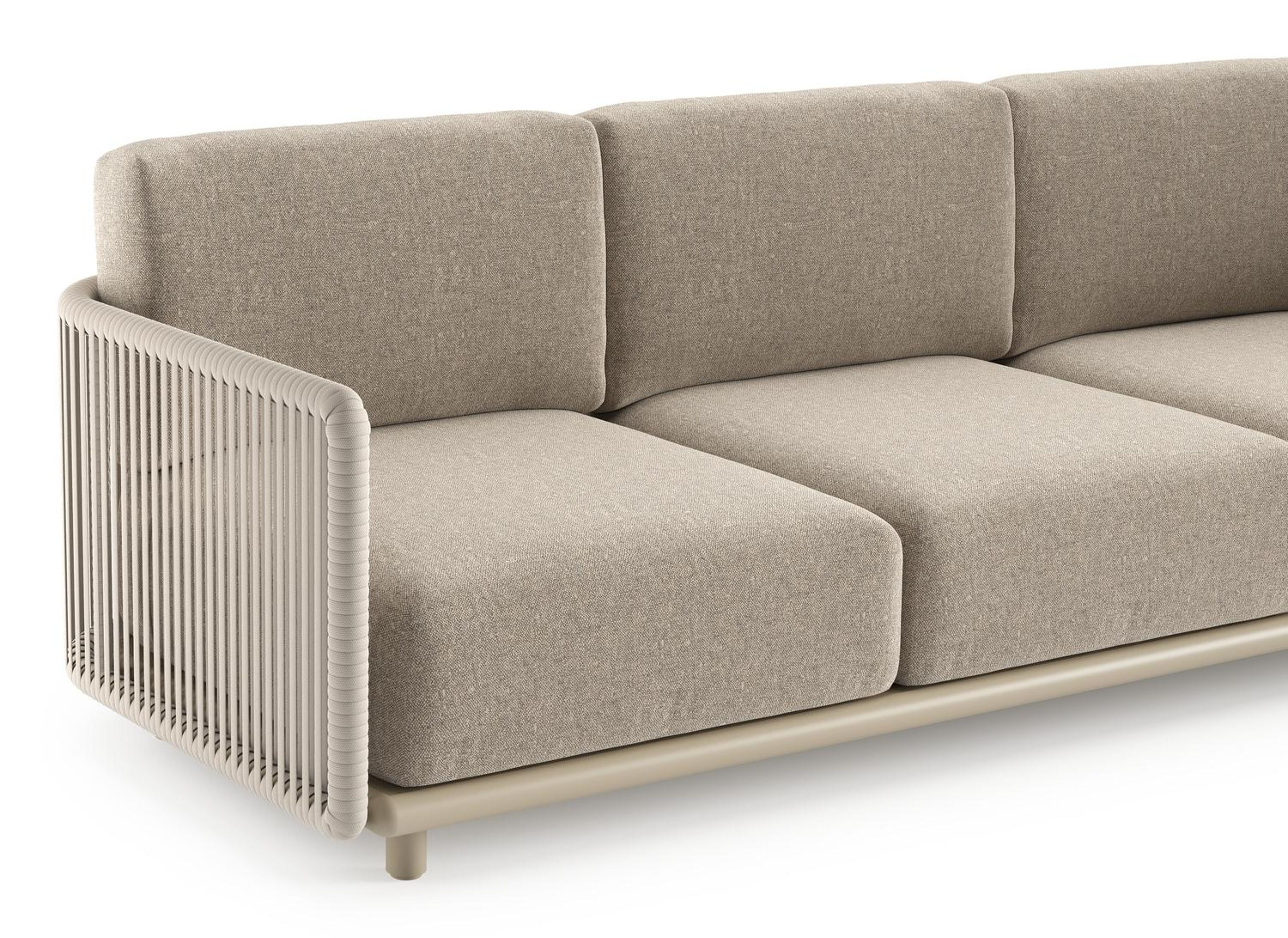 Organo loungebank in beige aluminium en beige verticaal geweven luxe vlakke rope met chartres pewter all weather Sunbrella® luxe kussen