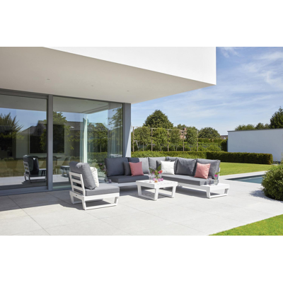 Fauteuil de jardin Modica 1-pl en aluminium blanc avec coussin en textilène gris