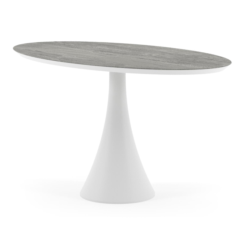 Fano tuintafel ovaal in wit aluminium en volkeramiek Aspen Grey - L 140 x B 80 x H 74.5 cm