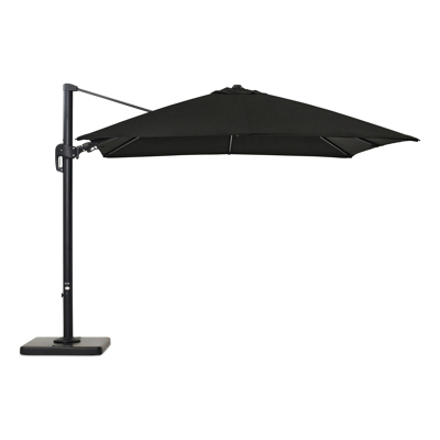 Rufina zweefparasol met tiltfunctie in zwart aluminium met zwart all weather sunbrella® premium parasoldoek - L1: 300 x L2: 300 cm (met voet)