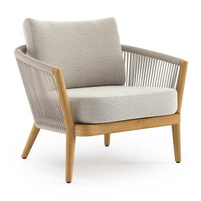 Fauteuil de jardin Orso en tecken corde ronde tissée verticalement beige et coussins en all weather solica Firenze Natural