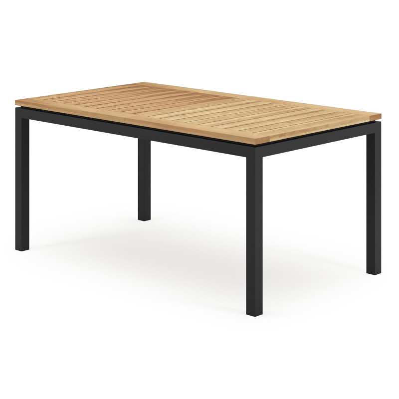 Ensemble de jardin Amalfi avec table extensible en aluminium noir avec plateau de table en teck et 6 chaises de jardin empilables Madura