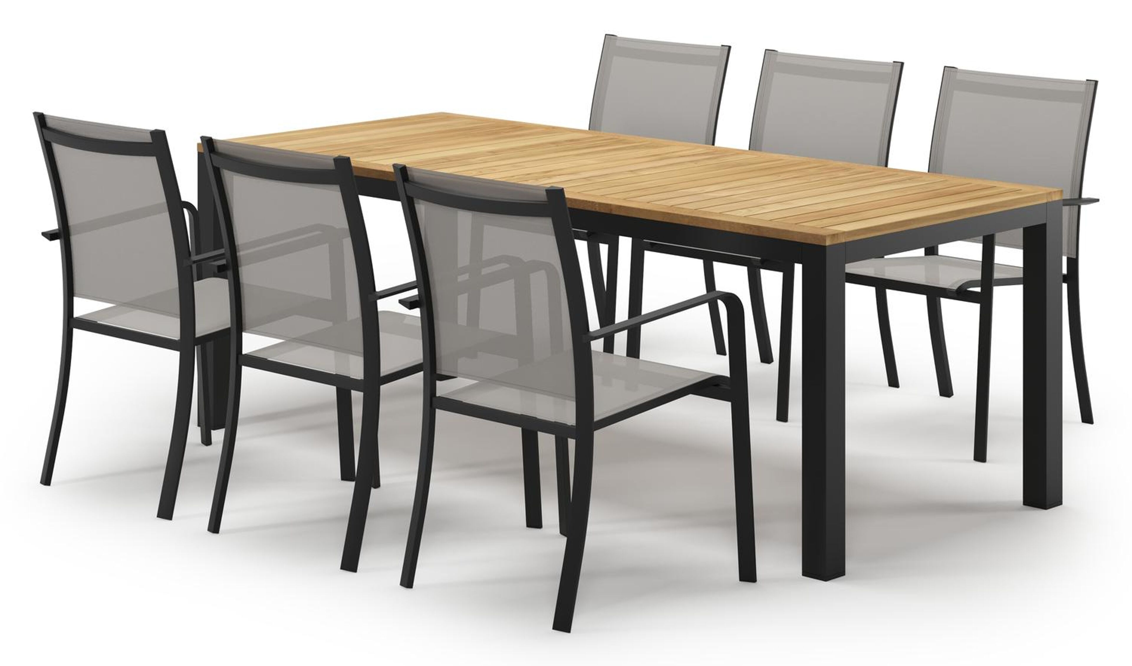 Varese tuinset in zwart aluminium en teak met 6 Calobra tuinstoelen
