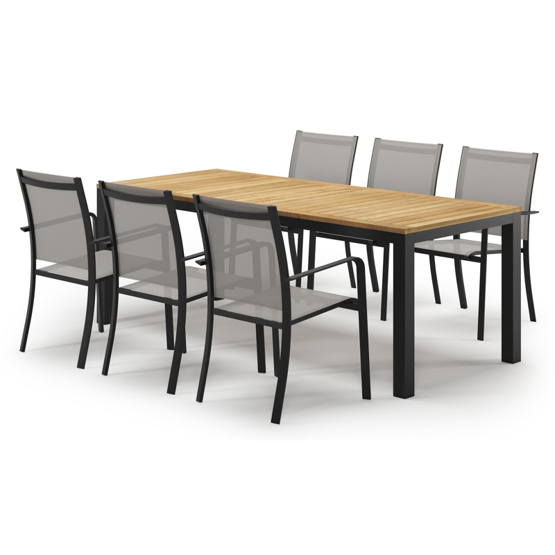 Varese tuinset in zwart aluminium en teak met 6 Calobra tuinstoelen