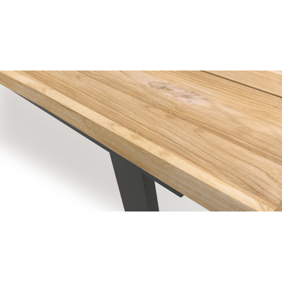 Table de jardin Pagino en aluminium noir et teck - Lg 360 x Larg. 112 x H 75,5 cm