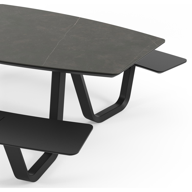 Table de pique-nique Forno forme de bateau en aluminium noir et céramique pleine Calatorao - Lg. 240 x Lrg. 181 x Haut. 72 cm