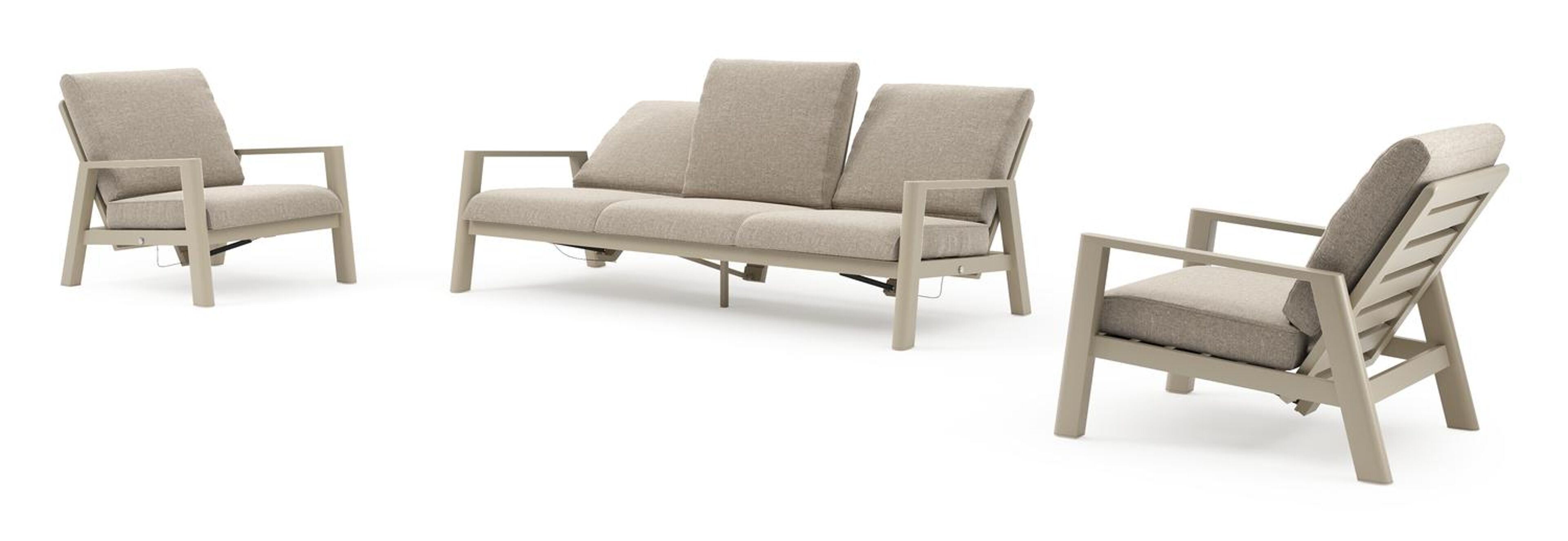 Cirello loungeset in beige aluminium met chartres pewter all weather sunbrella® luxe kussen