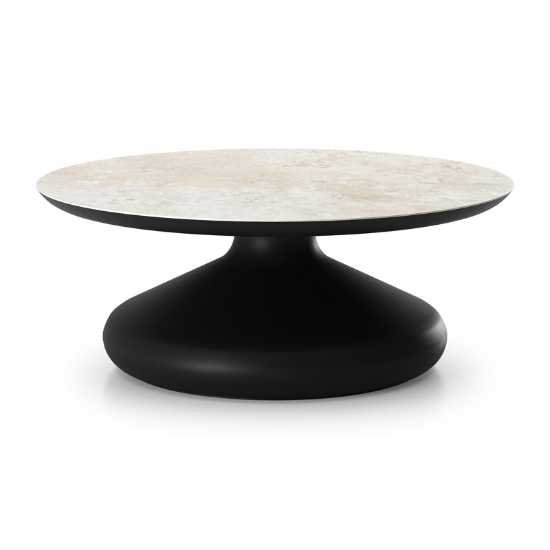 Bomero loungetafel rond in zwart aluminium en volkeramiek Rapolano - Dia. 84 x H 32.2 cm