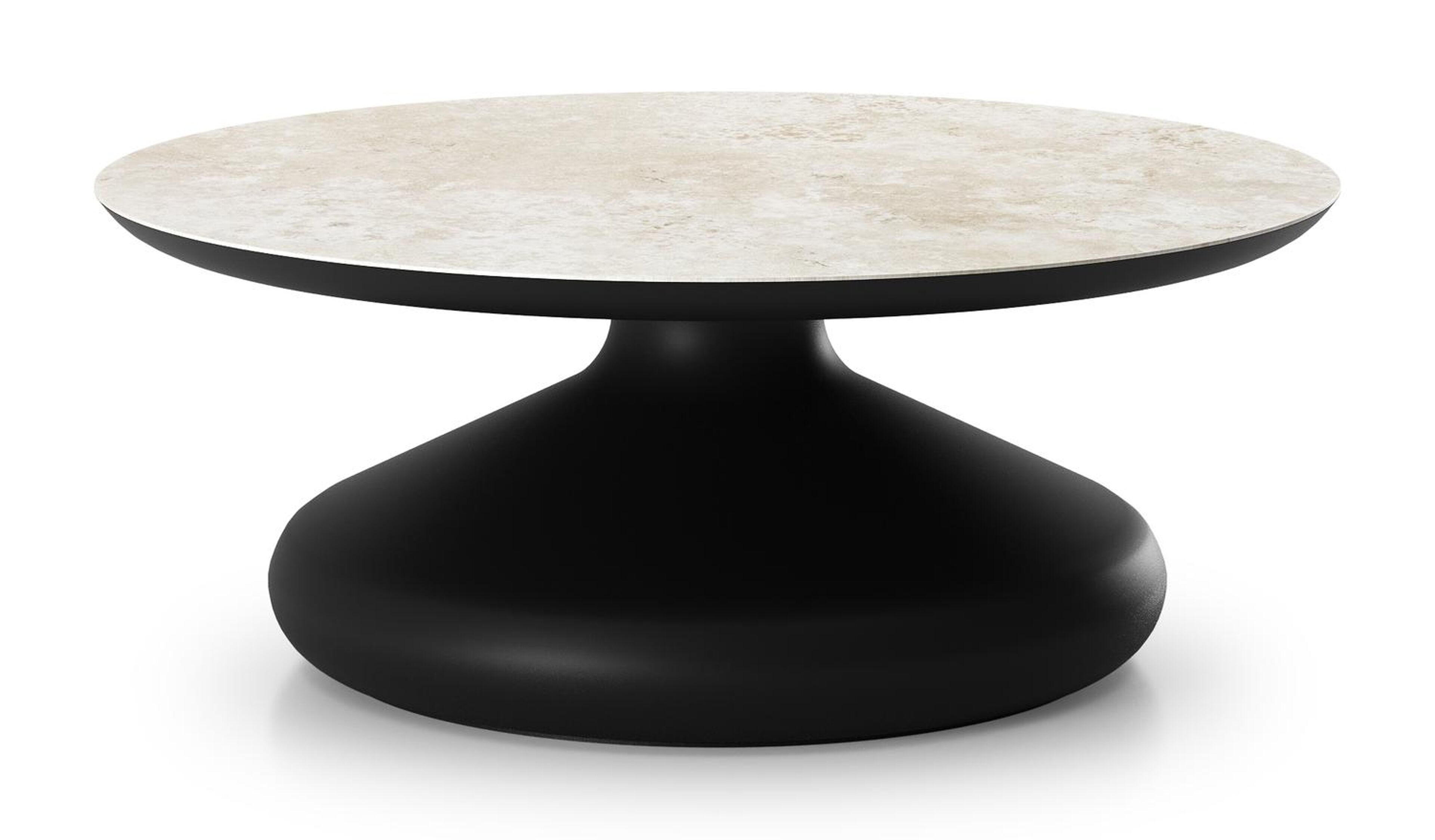 Table de basse Bomero ronde en aluminium noir et céramique pleine Rapolano - Diam. 84 x Haut. 32.2 cm
