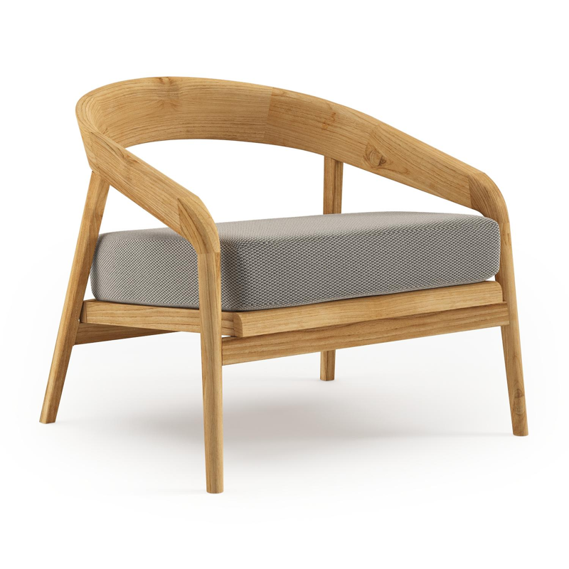 Lacrima loungestoel in teak met lopi charcoal all weather Sunbrella® luxe kussen