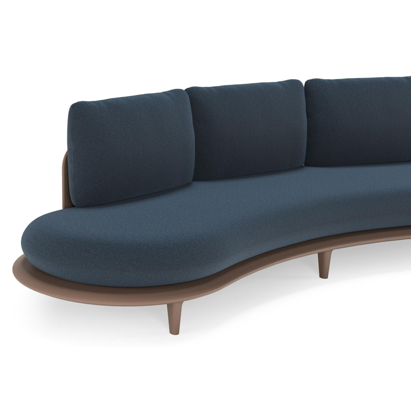 Bomero loungeset in taupe aluminium met heritage indigo all weather sunbrella® luxe kussen