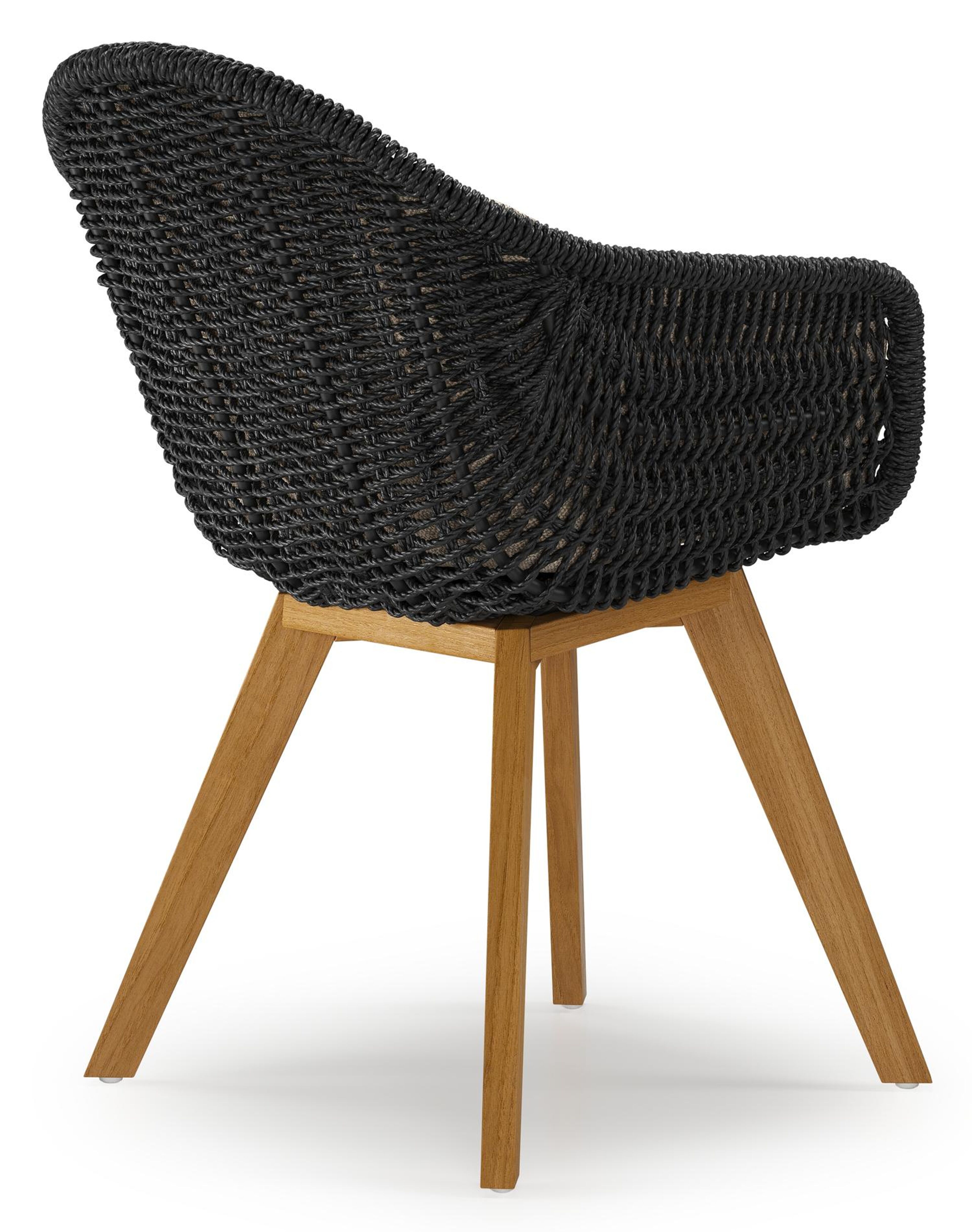 Pagino tuinstoel in teak en zwart ronde wicker met kussen in chartres pewter all weather sunbrella® luxe