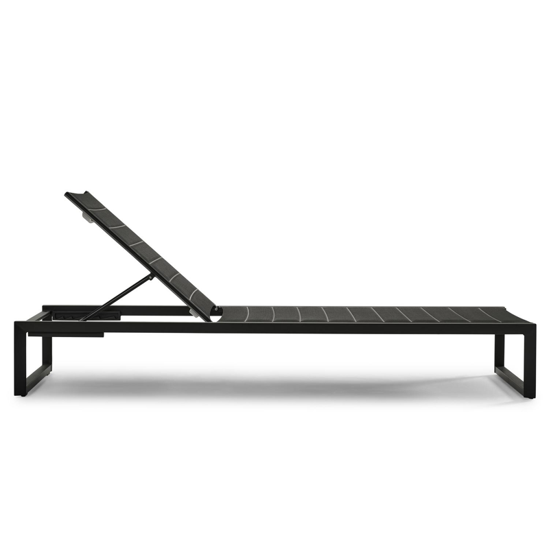 Chaise longue réglable Cirello en aluminium noir avec textilène confort noir