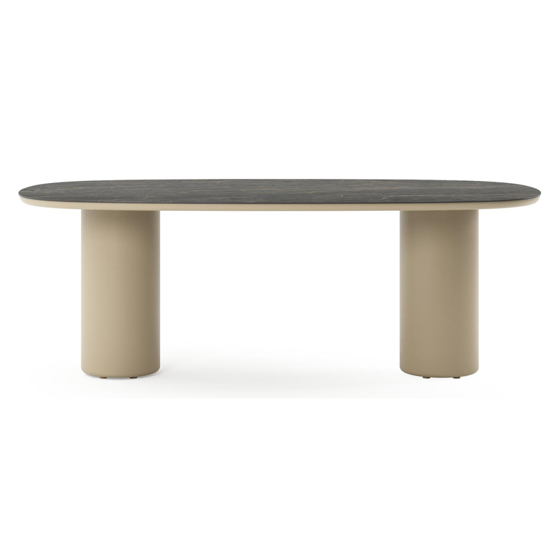 Amico tuintafel bombo in beige aluminium en volkeramiek Black Obsession - L 210 x B 110 x H 73.5 cm