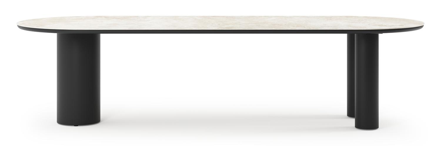 Table de jardin organo ovale en aluminium noir et céramique pleine Rapolano Lg. 300 x Lrg. 110 cm