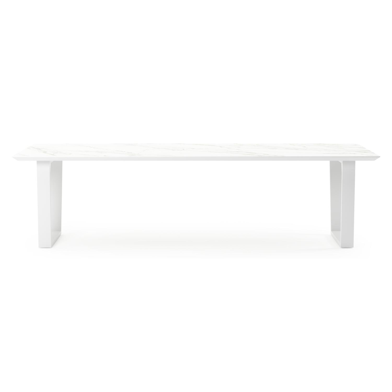 Pagino tuintafel in wit aluminium en volkeramiek calacatta - L 280 x B 110 x H 74,5 cm