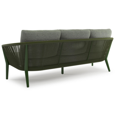 Orso loungebank in groen aluminium en groen verticaal geweven ronde rope met Slow Fern all weather sunbrella® luxe kussen
