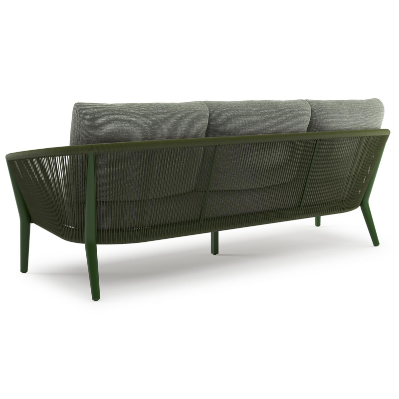 Orso loungebank in groen aluminium en groen verticaal geweven ronde rope met Slow Fern all weather sunbrella® luxe kussen