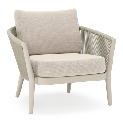 Fauteuil de jardin Orso en aluminium beige en corde ronde tissée verticalement beige et coussins en all weather sunbrella® luxe Slow Farafra