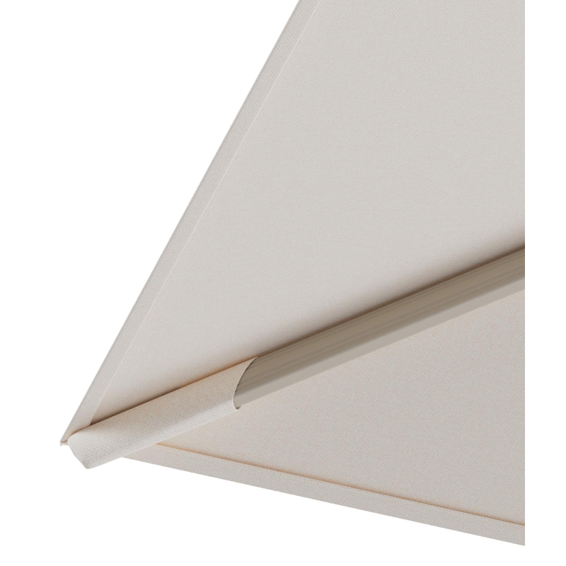 Rufina zweefparasol met tiltfunctie in beige aluminium en Natte Linen Chalk All Weather Sunbrella® Luxe parasoldoek - L1 400 x L2 300 cm met parasolvoet Minore 150 kg met wielen