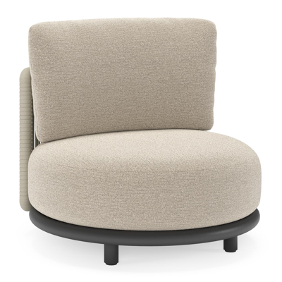 Fauteuil de jardin Lomano en aluminium noir et corde luxe plate tissée verticalement beige et coussins en all weather cosytica Catania Greige