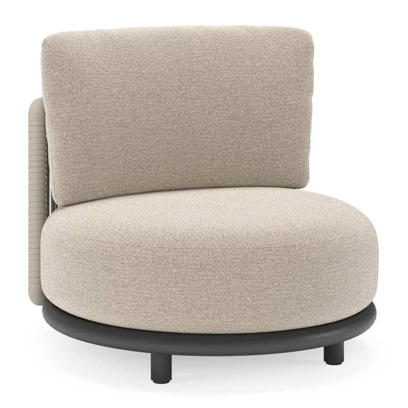 Lomano loungestoel in zwart aluminium en beige verticaal geweven luxe vlakke rope met Catania Greige all weather cosytica