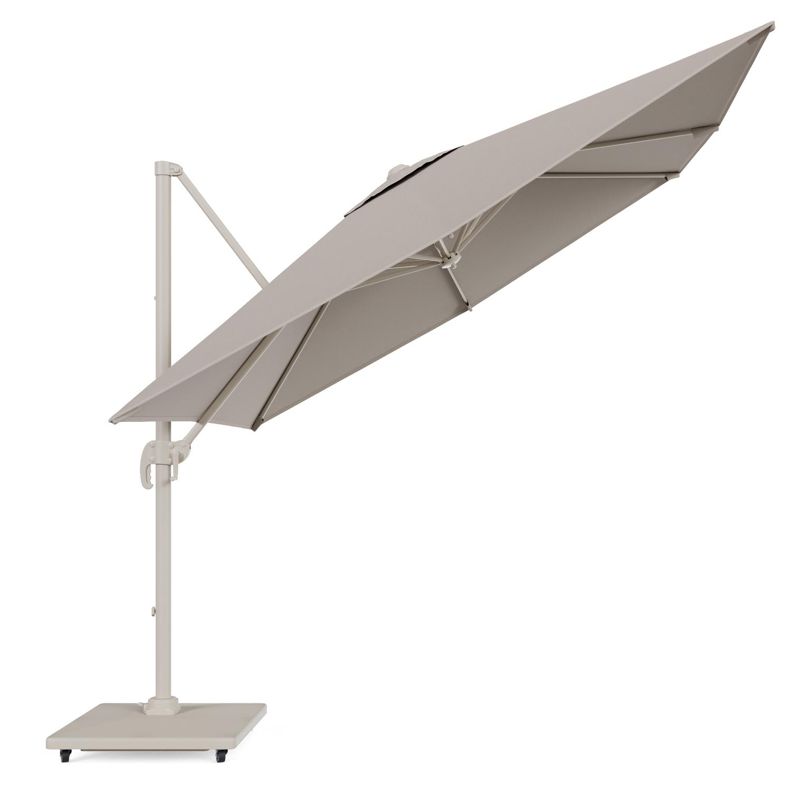 Calpe zweefparasol in beige aluminium en beige Weather+ Softtouch parasoldoek - L1 270 x L2 270 cm met Calpe parasolvoet 70 kg met wielen