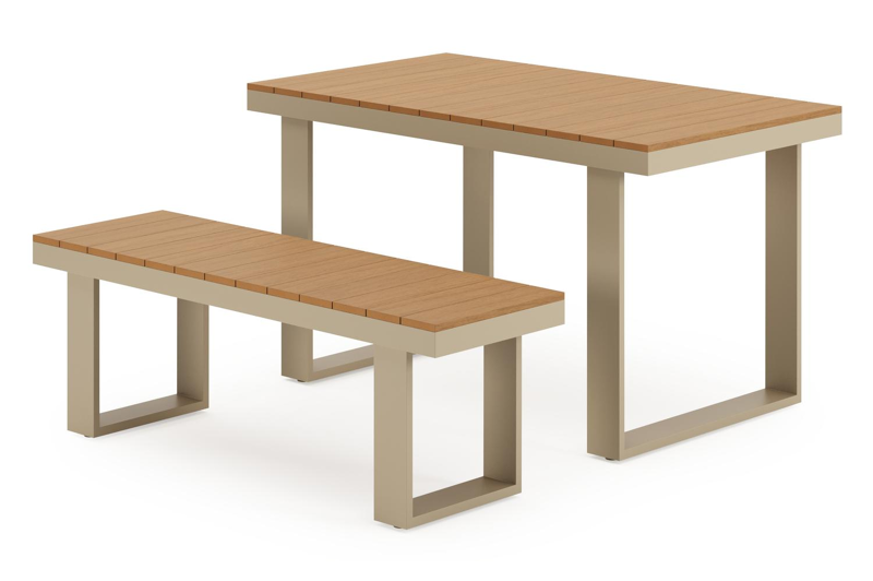 Alora bartafel in aluminium beige en polywood - L 124 x B 68 x H 70 cm