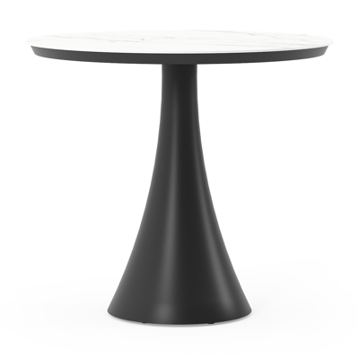 Table de jardin Fano ronde en aluminium noir et céramique pleine Calacatta - Diam. 85 x Haut. 75 cm