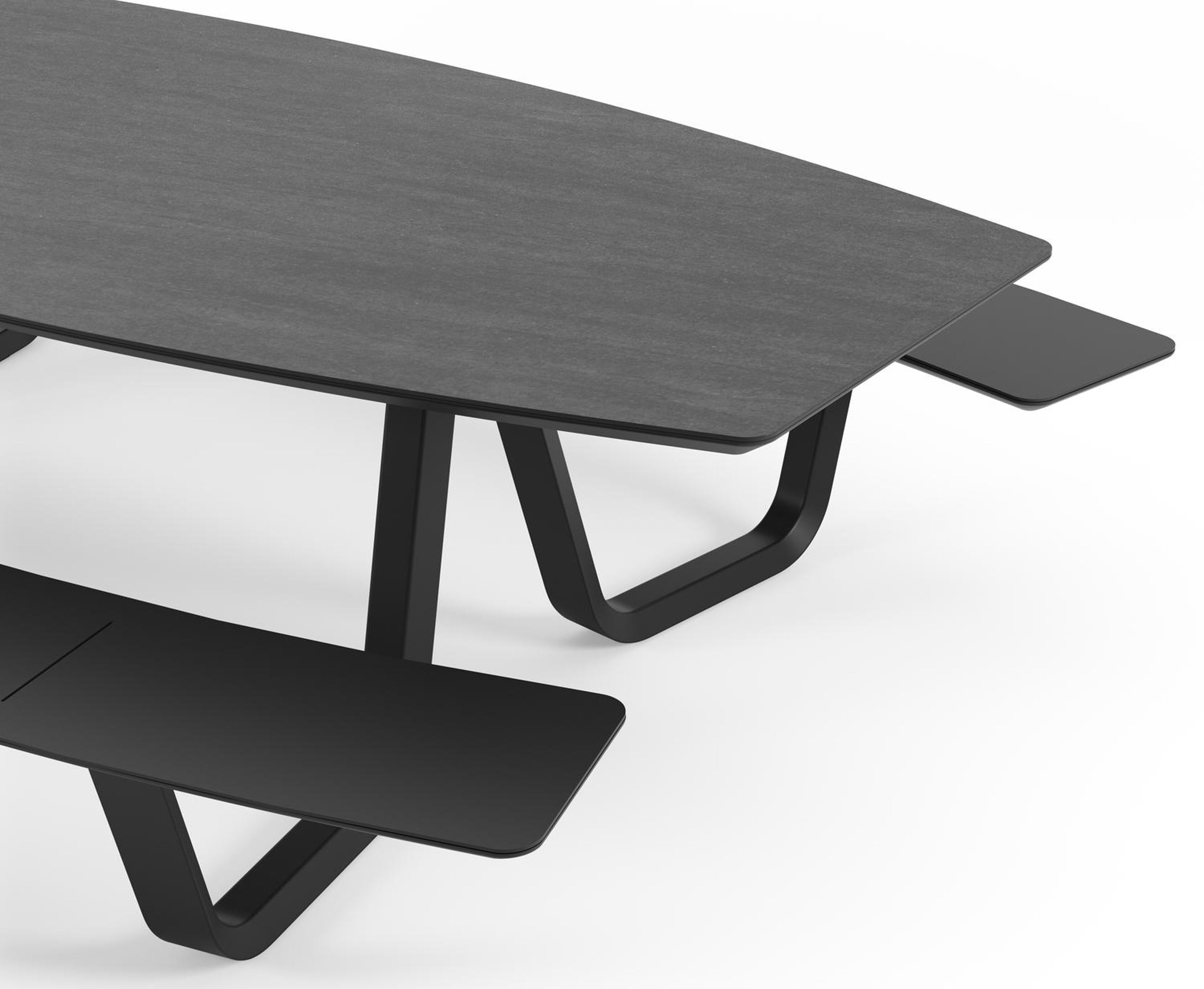 Table de pique-nique Forno forme de bateau en aluminium noir et céramique pleine - Lg.ong. 280 x Larg. 192 x 72 cm