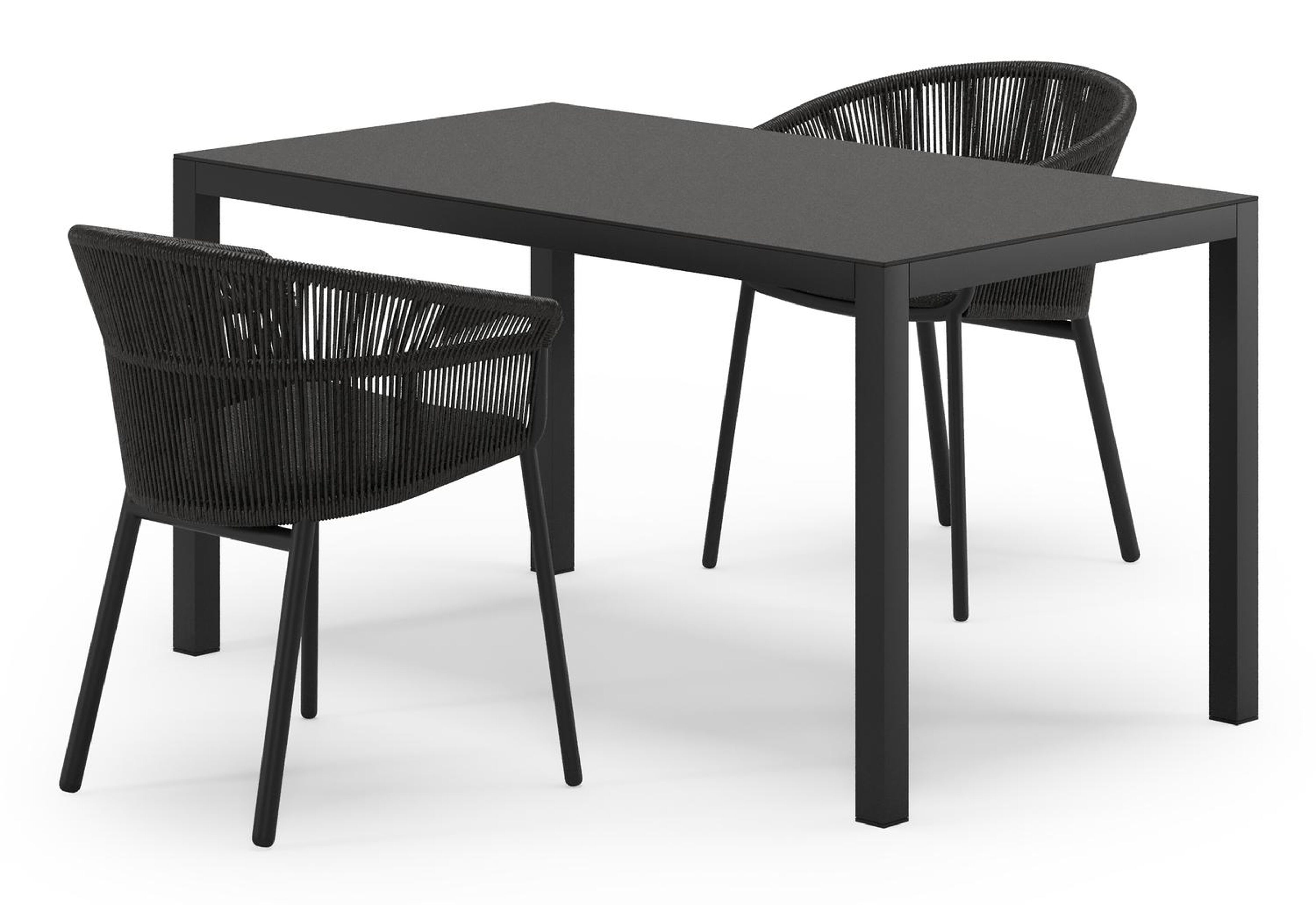 Feltro tuinset in zwart aluminium en sintered stone Notte minerale met 2 Matera tuinstoelen