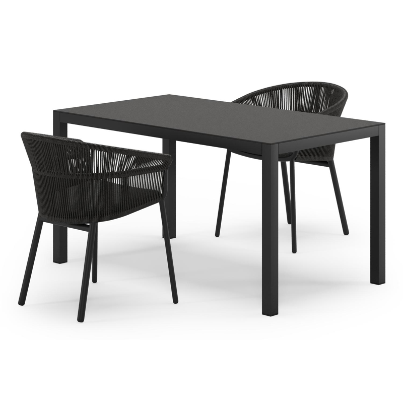 Feltro tuinset in zwart aluminium en sintered stone Notte minerale met 2 Matera tuinstoelen