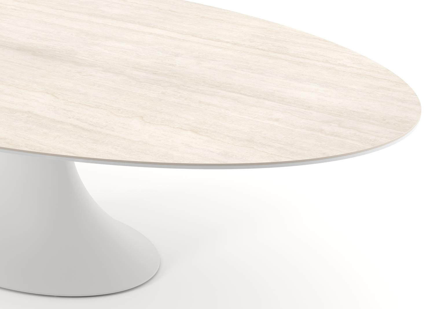 Fano tuintafel ovaal in wit aluminium en volkeramiek Travertino Bianco - L 288 x B 148 x H 75 cm