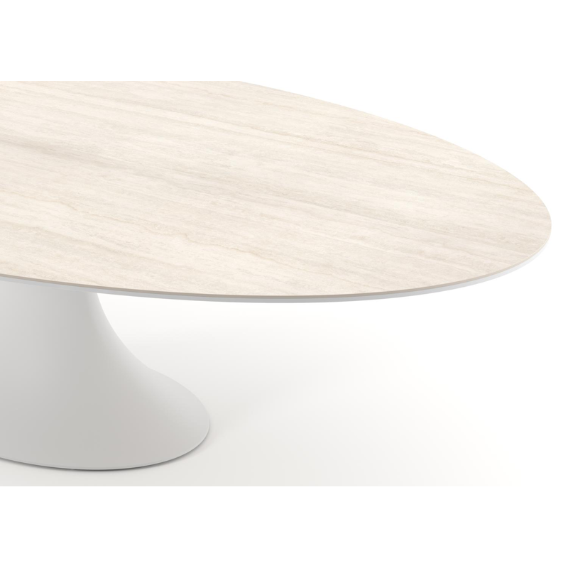 Fano tuintafel ovaal in wit aluminium en volkeramiek Travertino Bianco - L 288 x B 148 x H 75 cm
