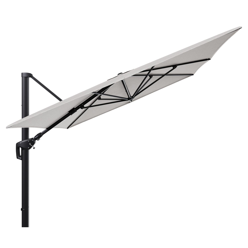 Minore zweefparasol tiltfunctie in zwart aluminium en parasoldoek in All Weather Sunbrella® Luxe Tundra Sand - L1 400 x L2 300 cm (zonder voet)