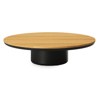 Amico loungetafel rond in zwart aluminium en teak - Dia. 110 x H 28 cm