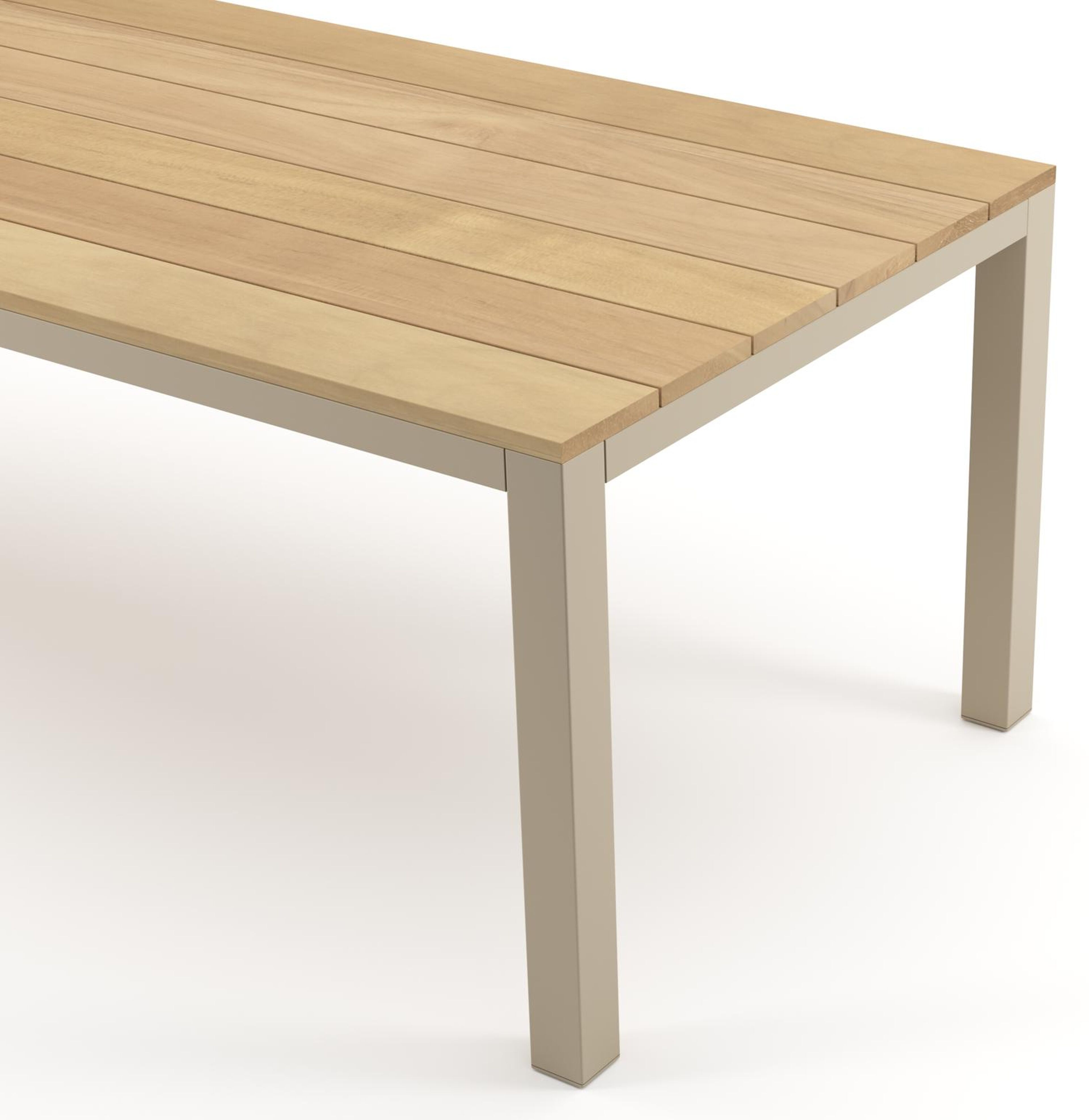 Table de jardin Como rectangulaire en aluminium beige et teck - Lg. 240 x Lrg. 100 x Haut. 73 cm