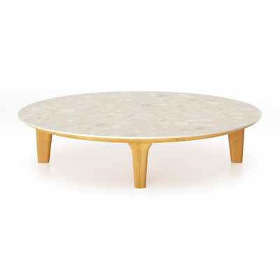 Bomero loungetafel in teak en volkeramiek Retrostone - Dia. 85 cm