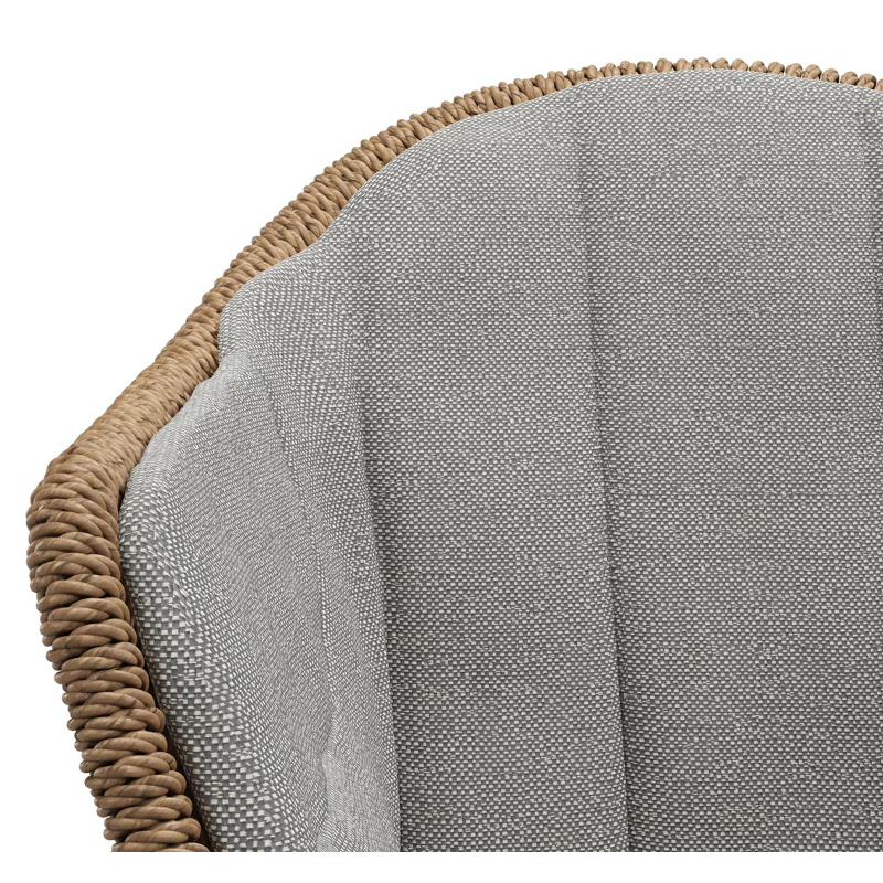 Pagino tuinstoel in teak en bruin ronde wicker met zitkussen in All Weather Sunbrella® Luxe Savane Zinc