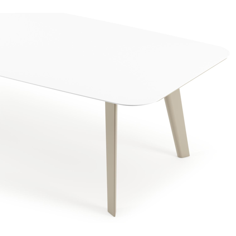 Lacrima tuintafel bootvorm in beige aluminium en volkeramiek Arctic White - L 315 x B 115 x H 73 cm