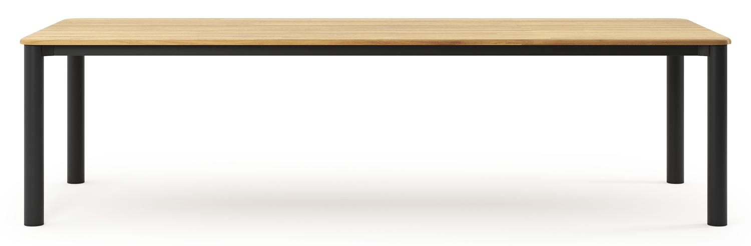 Orso tuintafel rechthoekig afgerond in zwart aluminium en teak - L 290 x B 110 x H 74.5 cm