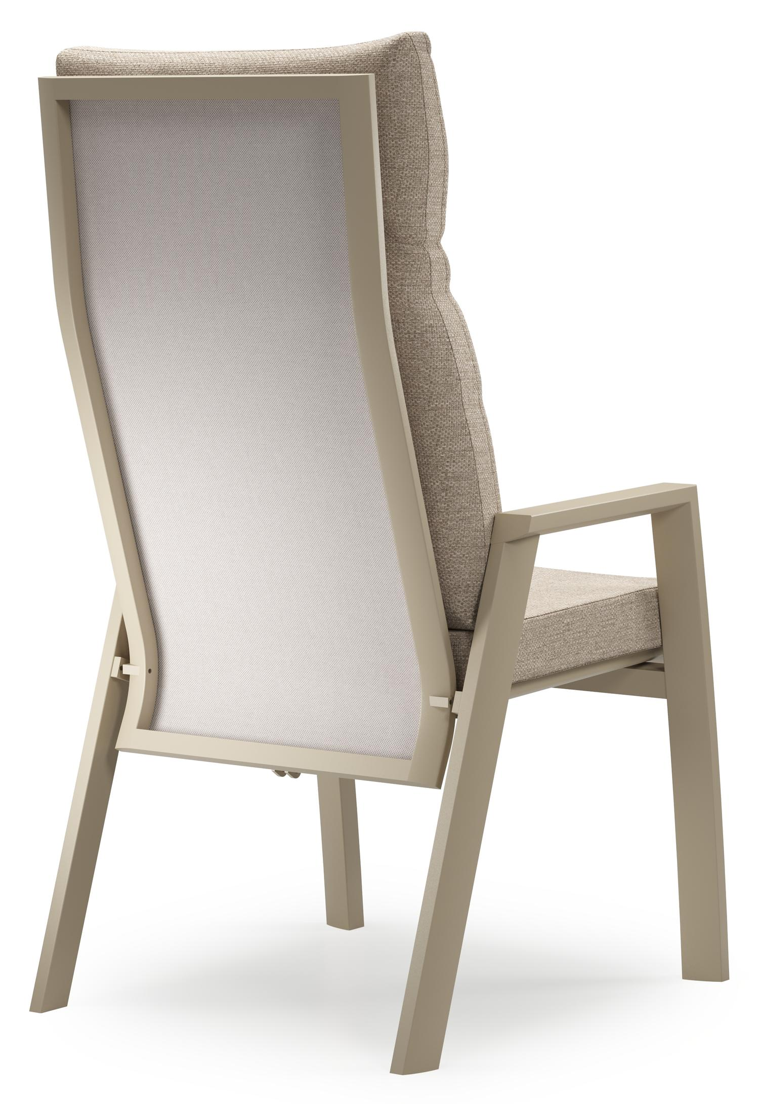 Chaise de jardin Leon en aluminium beige et textilène noir avec coussin en Rustic Weather+ Softtouch