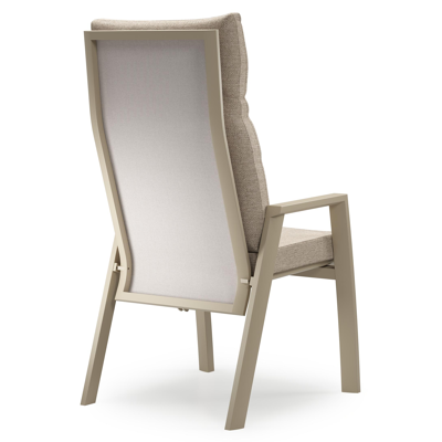 Leon tuinstoel in beige aluminium en beige textilene met kussen in Rustic Weather+ Softtouch
